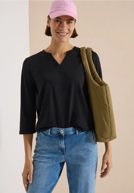 Lässiges 3/4-Arm Top mit Schlitz-Ausschnitt