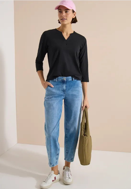 Lässiges 3/4-Arm Top mit Schlitz-Ausschnitt