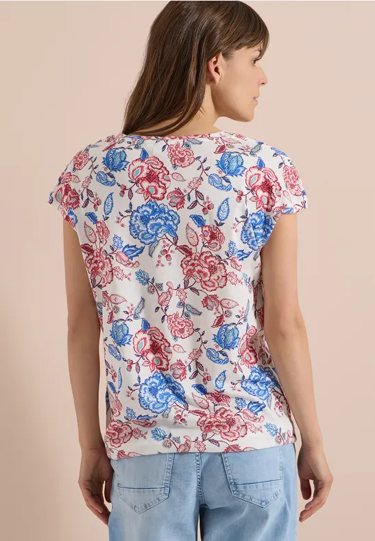 Floral-Shirt mit U-Boot-Ausschnitt