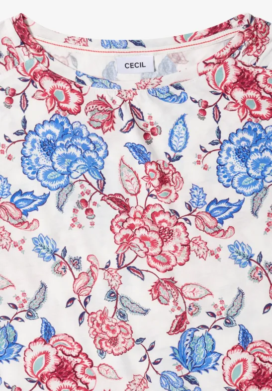 Floral-Shirt mit U-Boot-Ausschnitt