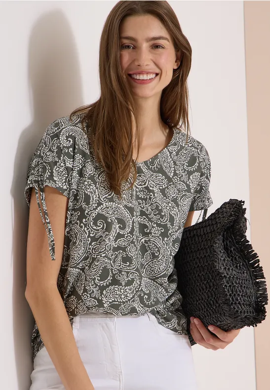 Paisleymuster-Blusenshirt mit Tunnelzug