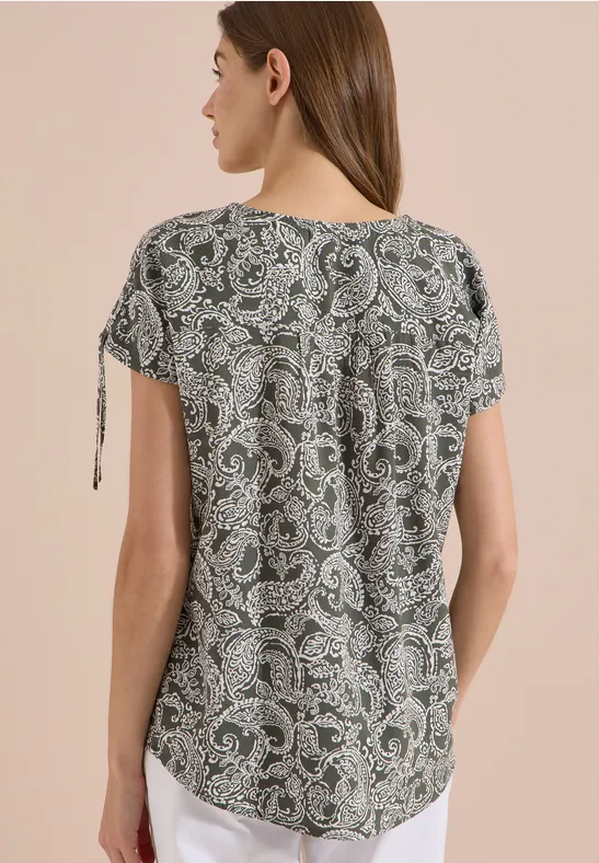 Paisleymuster-Blusenshirt mit Tunnelzug