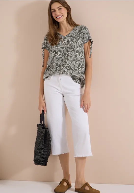 Paisleymuster-Blusenshirt mit Tunnelzug