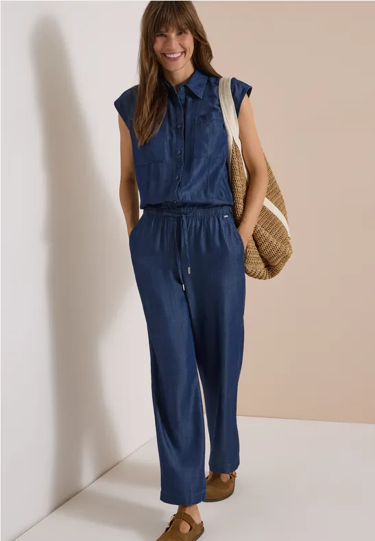 Fließender Wide-Leg-Jumpsuit in Denim-Optik