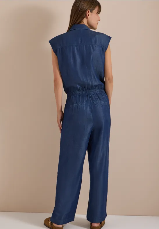 Fließender Wide-Leg-Jumpsuit in Denim-Optik
