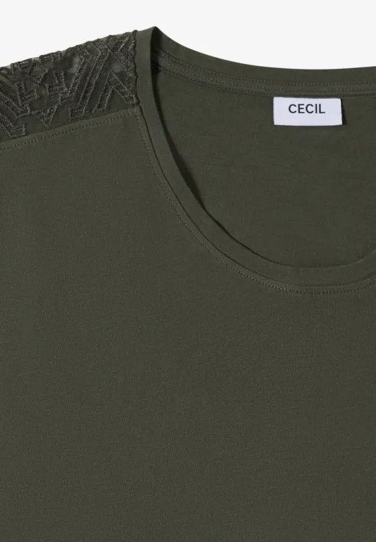 T-Shirt mit Spitze und überschnittenen Schultern