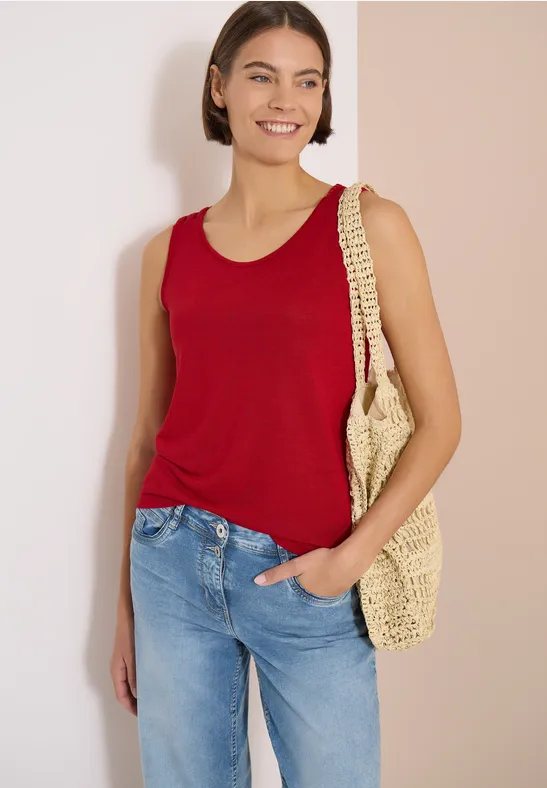 Tanktop in Leinenoptik mit Flechtdetail