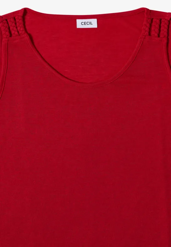 Tanktop in Leinenoptik mit Flechtdetail