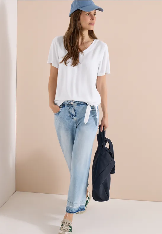 V-Ausschnitt Blusenshirt mit Knoten