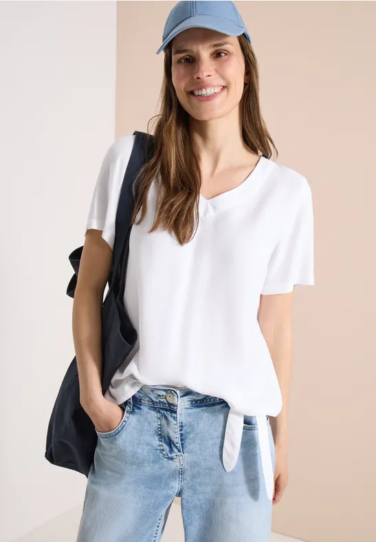 V-Ausschnitt Blusenshirt mit Knoten