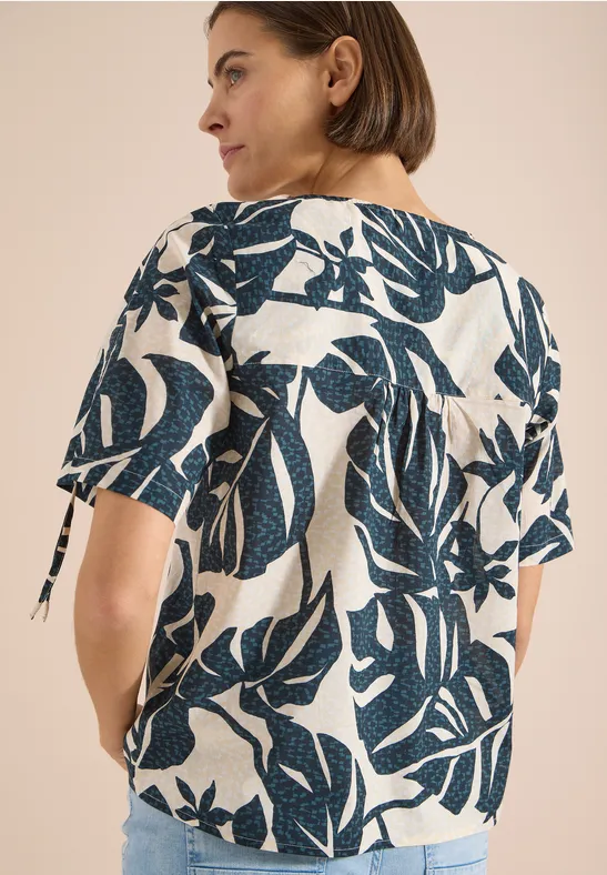 Bluse mit Blattprint und Tunnelzug-Ärmeln