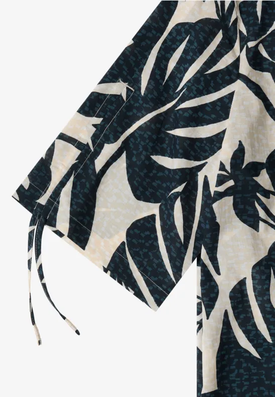 Bluse mit Blattprint und Tunnelzug-Ärmeln