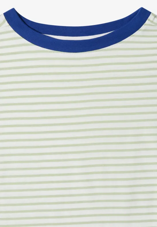 Gestreiftes Baumwollshirt mit Kontrast-Ausschnitt