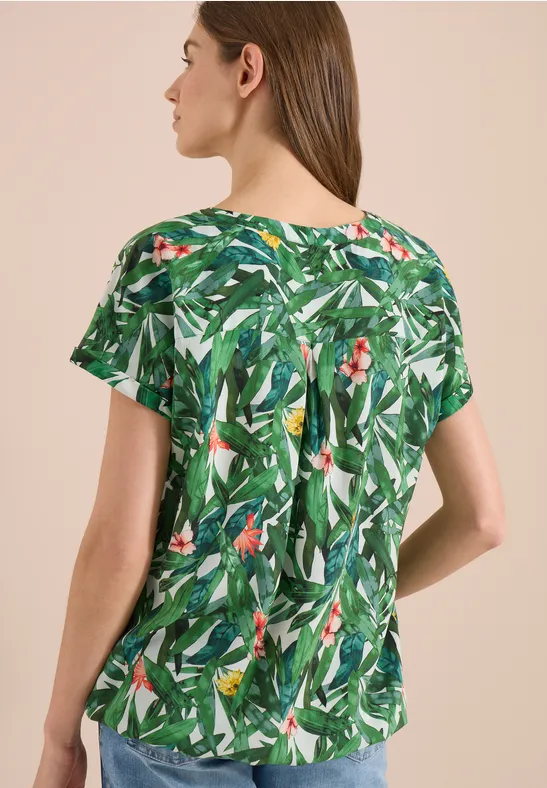 Kurzarm-Blusenshirt mit tropischem Print