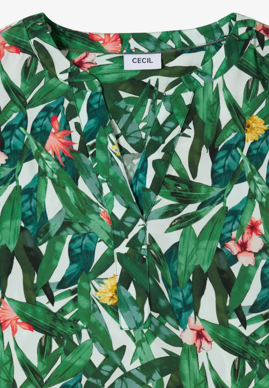 Kurzarm-Blusenshirt mit tropischem Print