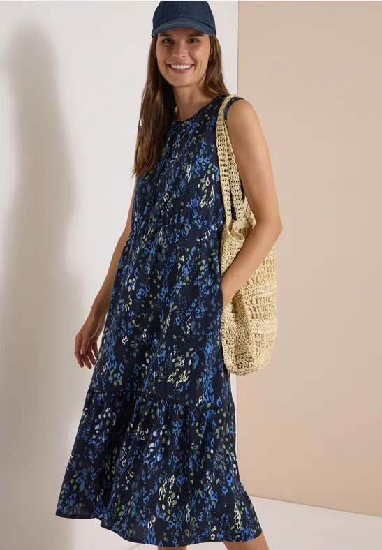 Gemustertes Midikleid mit Schlitz-Ausschnitt