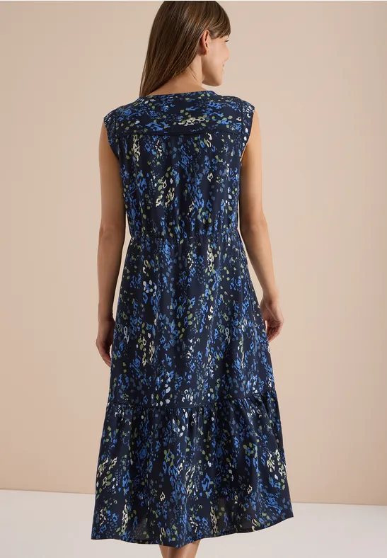 Gemustertes Midikleid mit Schlitz-Ausschnitt