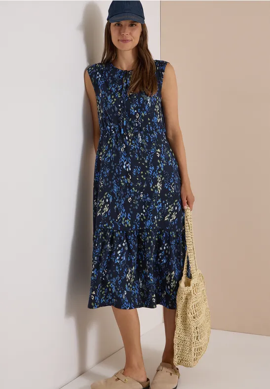 Gemustertes Midikleid mit Schlitz-Ausschnitt