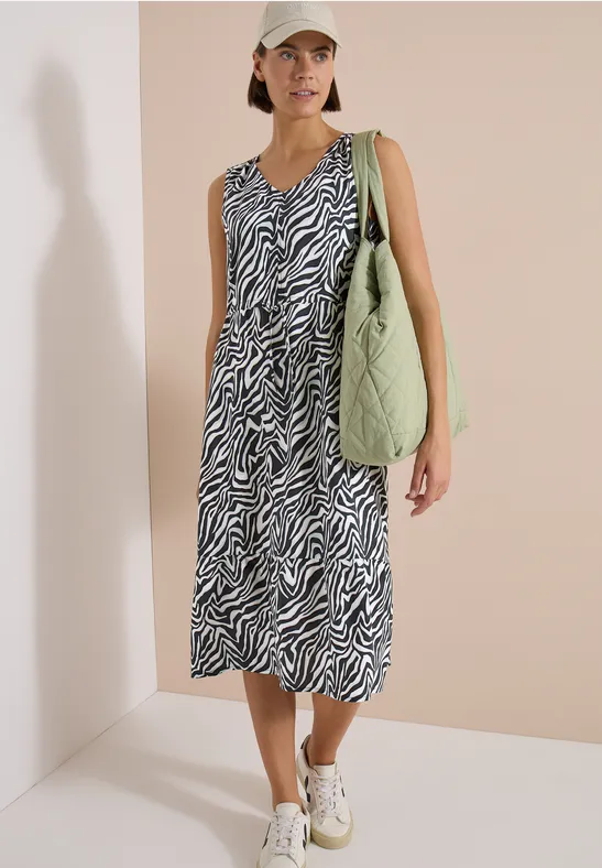 Midikleid mit Zebramuster und V-Ausschnitt