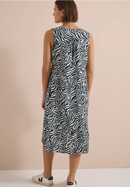 Midikleid mit Zebramuster und V-Ausschnitt