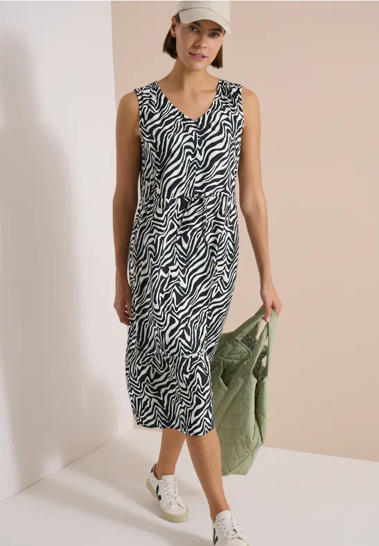 Midikleid mit Zebramuster und V-Ausschnitt