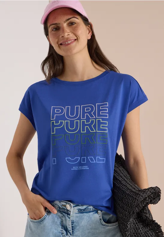 T-Shirt mit Print und U-Boot-Ausschnitt