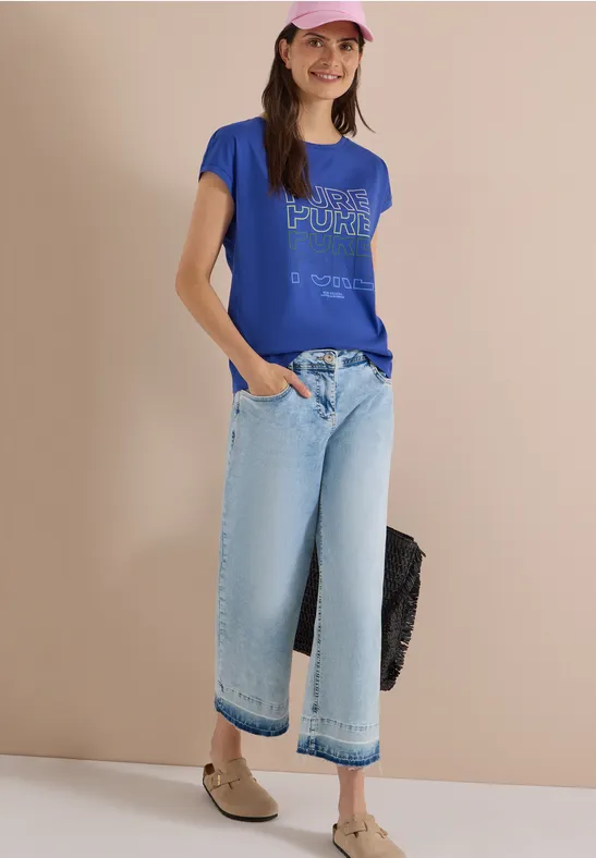T-Shirt mit Print und U-Boot-Ausschnitt