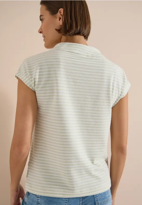 Gestreiftes Strukturshirt mit Funnel Neck
