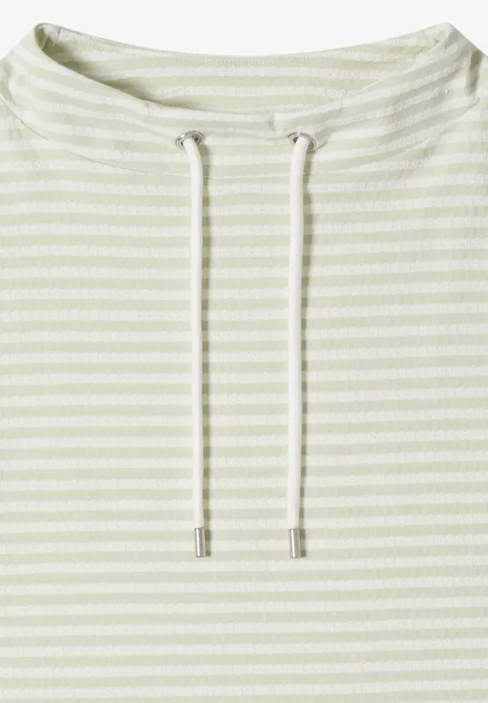 Gestreiftes Strukturshirt mit Funnel Neck