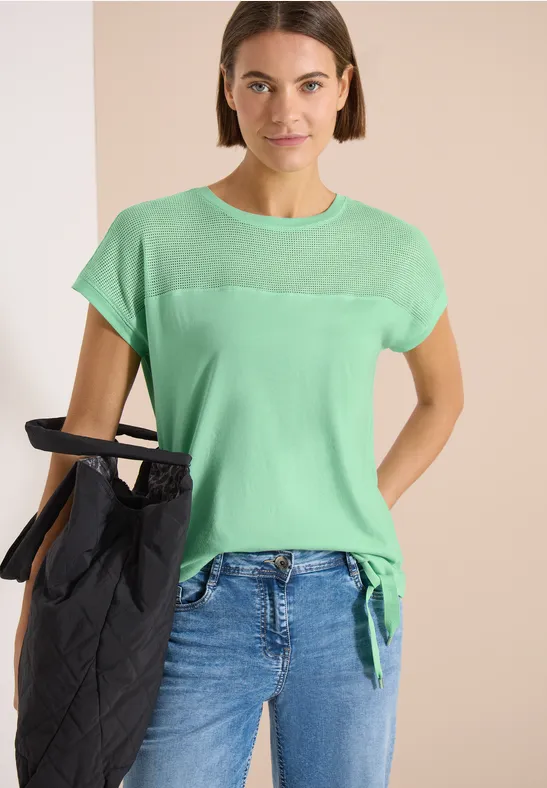 Sportives Mesh-T-Shirt mit U-Boot-Ausschnitt