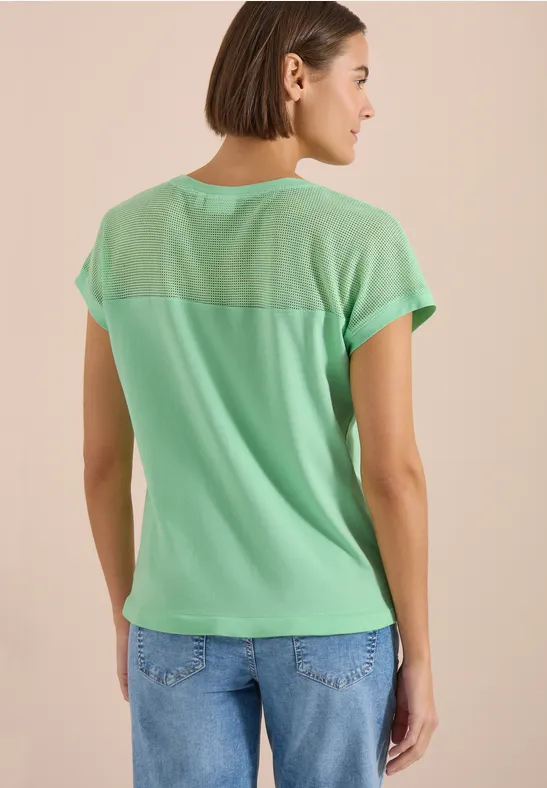 Sportives Mesh-T-Shirt mit U-Boot-Ausschnitt