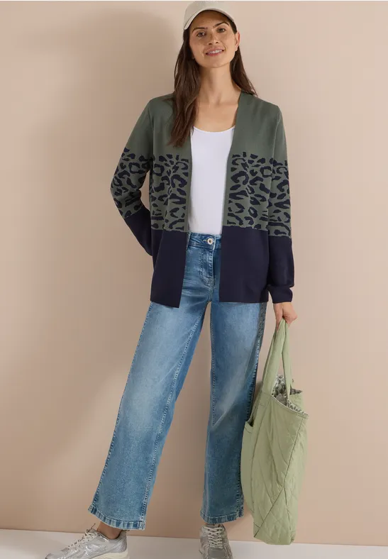 Offener Cardigan mit Leopardenmuster