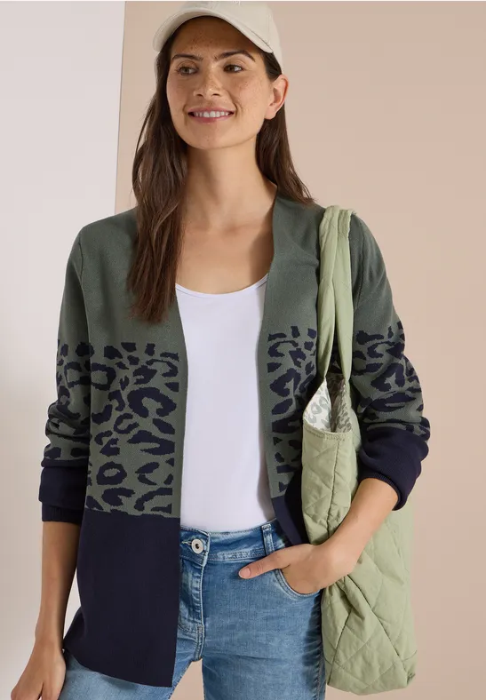 Offener Cardigan mit Leopardenmuster