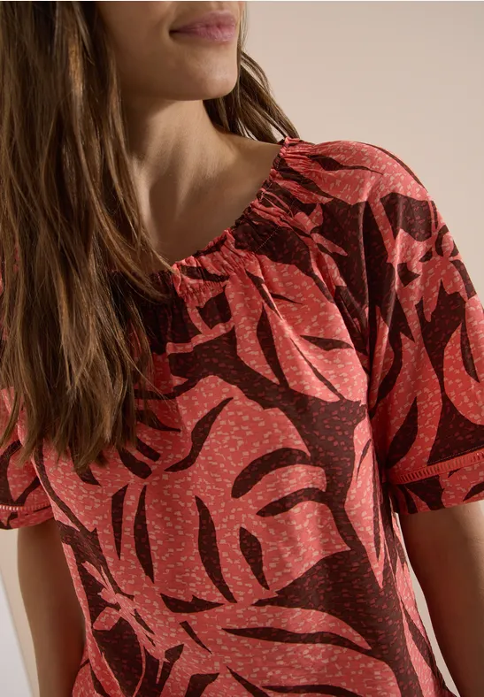 Carmen-Bluse mit Tropenmuster