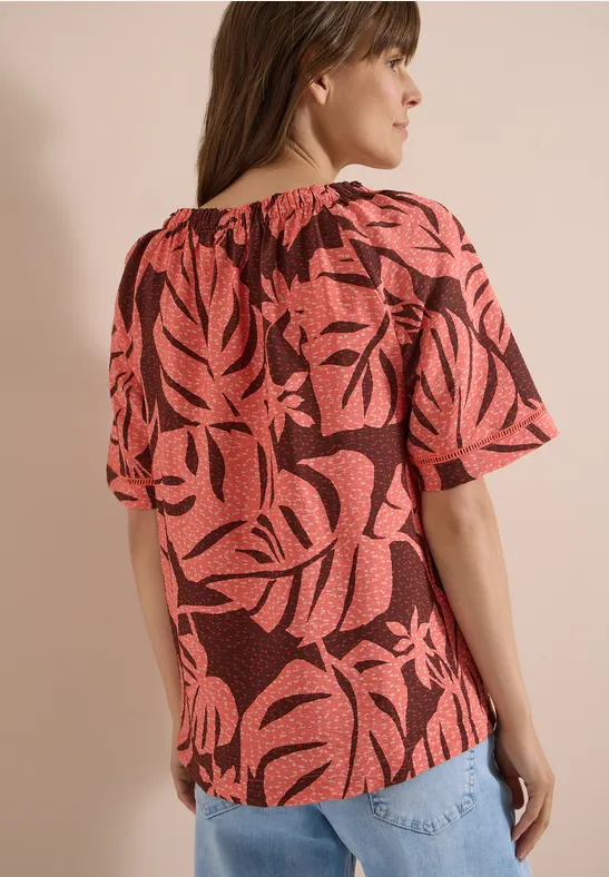 Carmen-Bluse mit Tropenmuster