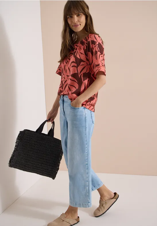 Carmen-Bluse mit Tropenmuster