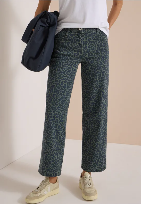 Statement Wide-Leg-Jeans mit Leo-Print