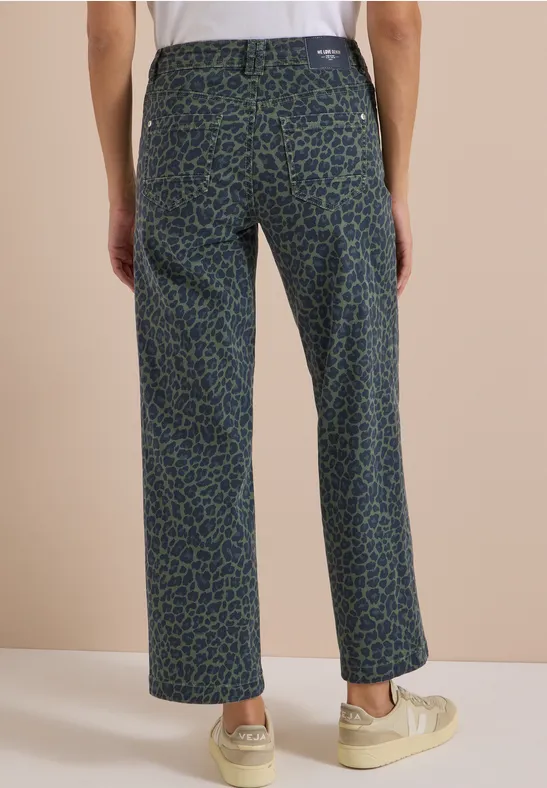 Statement Wide-Leg-Jeans mit Leo-Print