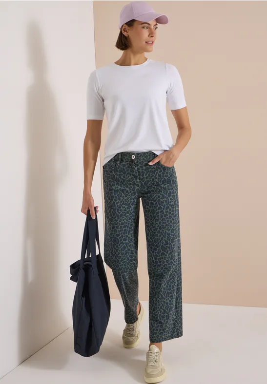 Statement Wide-Leg-Jeans mit Leo-Print