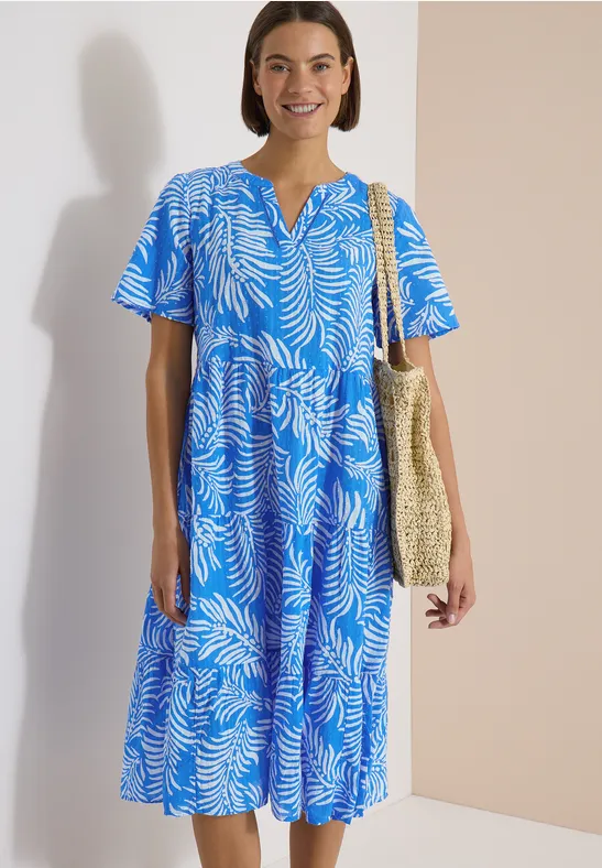 Gestuftes Midikleid mit Tropenprint