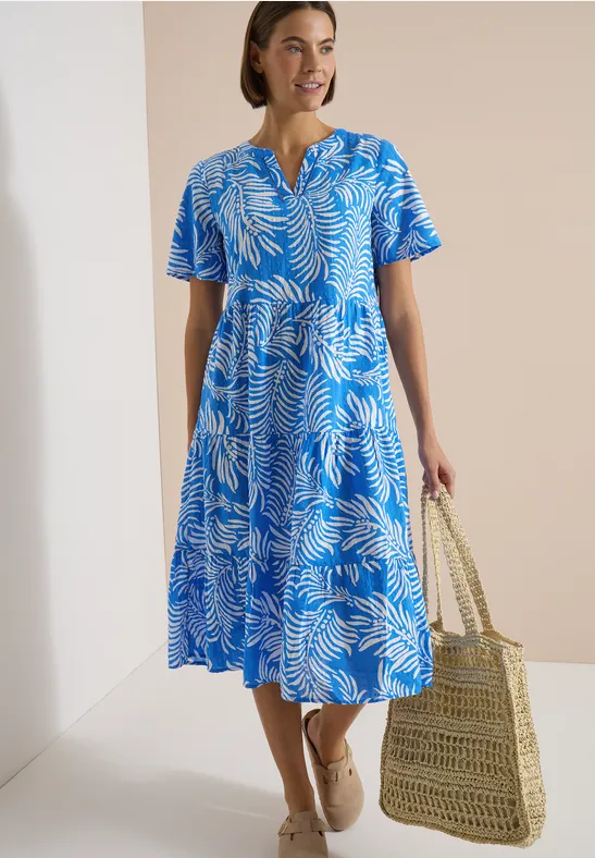 Gestuftes Midikleid mit Tropenprint