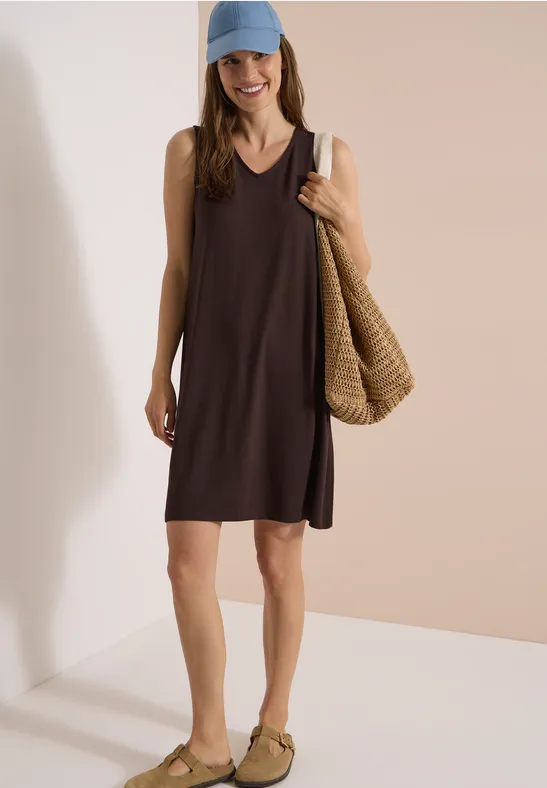 Ärmelloses Jerseykleid mit V-Ausschnitt