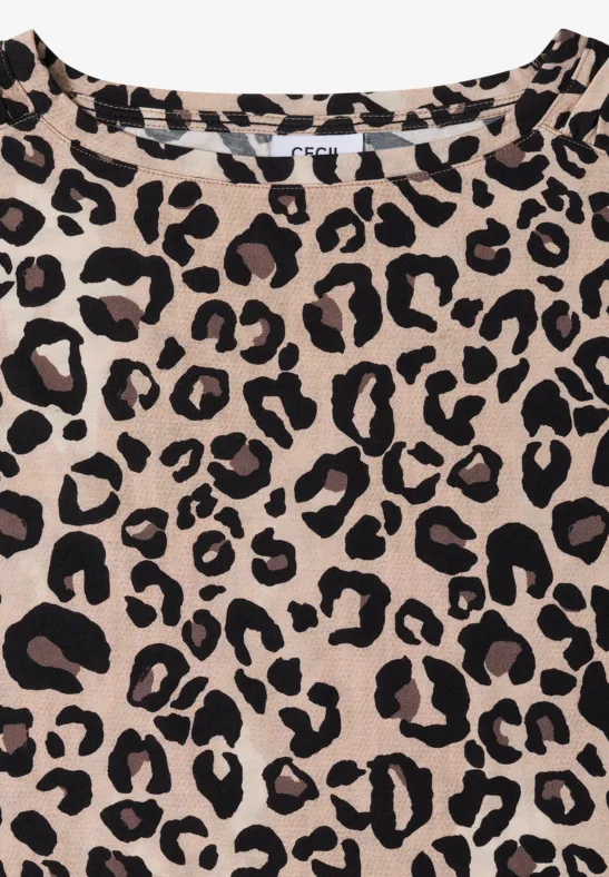 T-Shirt mit Raffung und Animal-Print