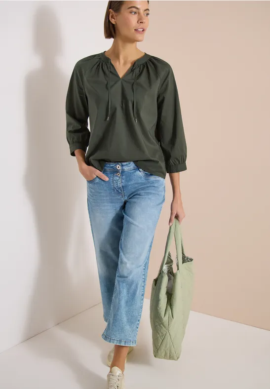 3/4-Arm Bluse mit Split Neck