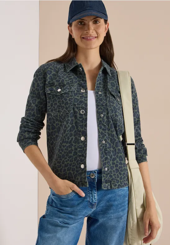 Denim-Overshirt mit Leopardenmuster