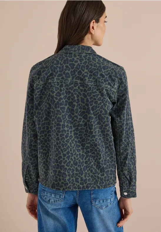 Denim-Overshirt mit Leopardenmuster