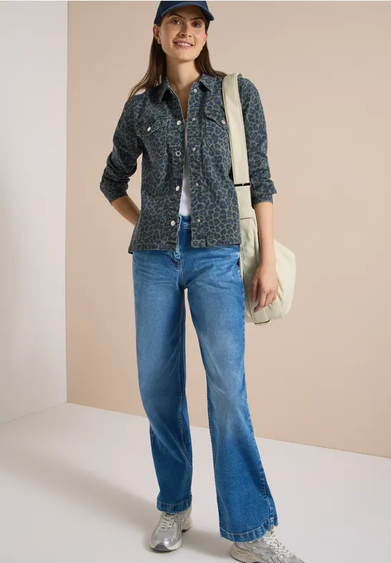 Denim-Overshirt mit Leopardenmuster