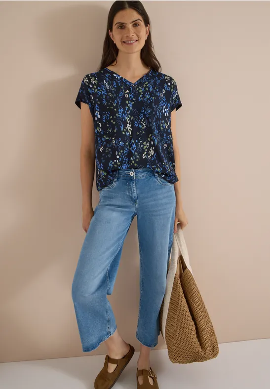 Kurzarm-Blusenshirt mit grafischem Print