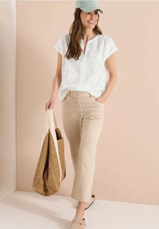 Baumwollbluse mit Palmen-Stickerei