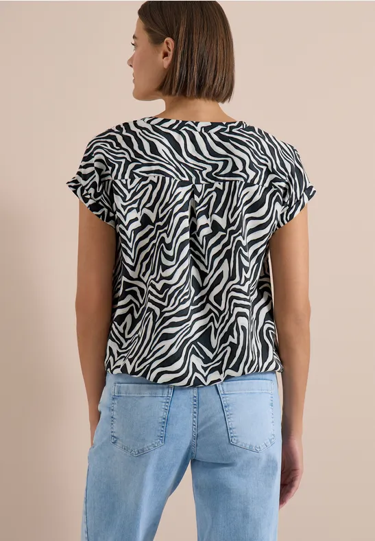 Leichte Zebra-Print Bluse mit Split-Neck